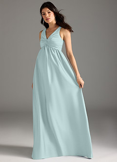 Azazie Yetta Brautjungfernkleider für Schwangere A-Linie Plissee Stretch-Satin Bodenlänge Kleid image6