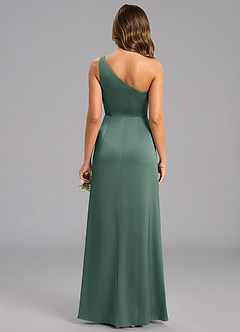 Azazie Feby Bridesmaid Dresses Eucalyptus A-Line One Shoulder Stretch Satin Dress image2