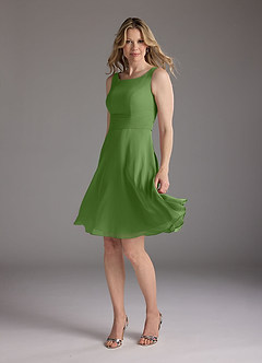 Azazie Shirley Mother of the Bride Dresses Basil A-Line Scoop Pleated Chiffon Dress image4
