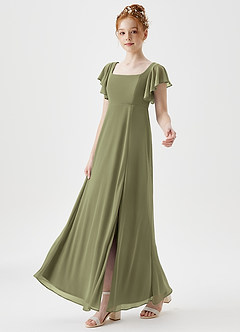 Azazie Bondi Junior A-Linie Seitliche Cut-Outs Gittergewebe Kleid Pistazie image6