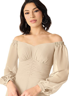 Azazie Rubina Final Sale Champagne A-Line Long Sleeve Chiffon Dress image4