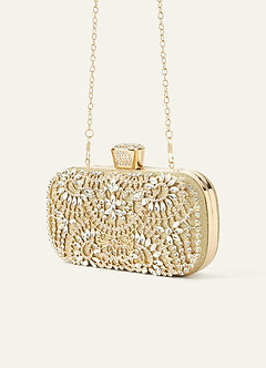 front Crystal And Rhinestone Embellished Clutch Bag