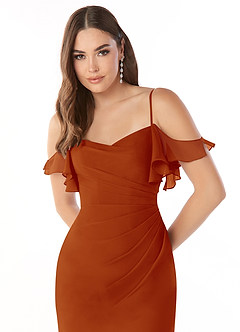 Azazie Emeralda Jurken voor bruidsmeisjes Jurk van Chiffon met Kolom Off the Shoulder Paprika image6