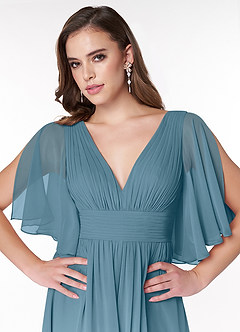 Azazie Temeka Brautjungfernkleider A-Linie Gestreift Chiffon Kleid Bermudablau image6