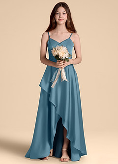 Azazie Prisha Junior Bermuda A-Line Pleated Stretch Satin Dress image6