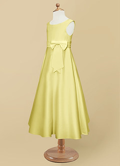 Azazie Lindy Blumenmädchenkleider A-Linie Plissee Matte Satin Kleid Zitronensorbet image12