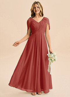 Azazie Emma Junior Vestido de Terracota de Gasa de Corte en A con Plisado image5