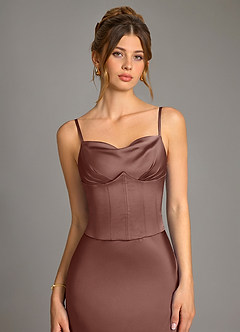 Azazie Reverie Bridesmaid Dresses Espresso Mermaid Corset Stretch Satin Dress image5