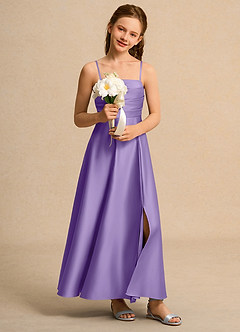 Azazie Pebbles Junior Formal Flower Girl Klänningar Klä A-Line i Matt satäng Plisserad image7