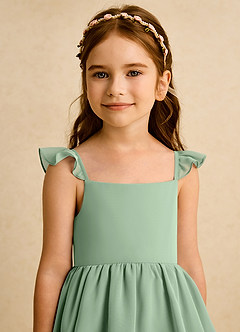 Azazie Boba vestidos de niña de las flores Vestido de Matcha de Gasa de Corte En A con Escote Cuadrado image8