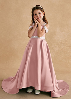 Azazie Jodi Robe Demoiselle D'honneur Fillette Robe Trapèze en Mat Satiné Or Rose image5