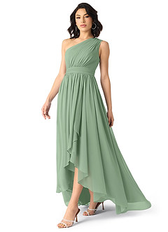 Azazie Mathilda Brautjungfernkleider A-Linie One-Shoulder Chiffon Kleid Matcha image3