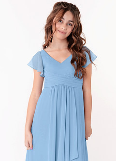 Azazie Omari Junior Powder Blue A-Line Ruched Chiffon Dress image4
