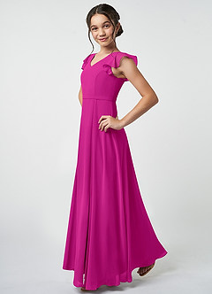 Azazie Claudine Junior Fuchsia A-Line Pleated Chiffon Dress image3