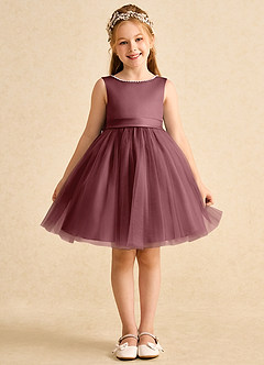 Azazie Jani Flower Girl Dresses Desert Rose A-Line Bow Tulle Dress image4