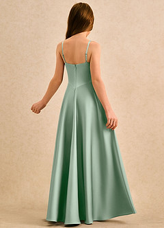 Azazie Coconut Girls Formal Sukienki dla dziewczynek sypiących kwiaty Linia A Pofałdowany Satyna elastyczna Długość podłogi Sukienka image2