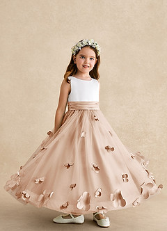 Azazie Vi vestidos de niña de las flores Vestido de Rosa Inglesa de Tul de Corte En A con Sin mangas image8