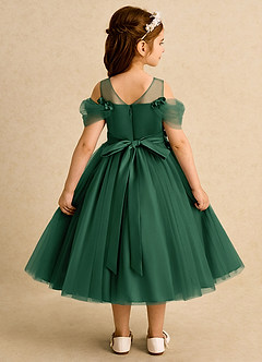 Azazie Juni Flower Girl Dresses Dark Green Ball-Gown Pleated Tulle Dress image2