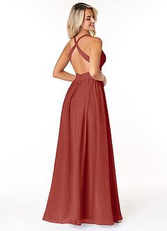Azazie Ashia Brautjungfernkleider A-Linie Plissee Chiffon Kleid Terrakotta image2