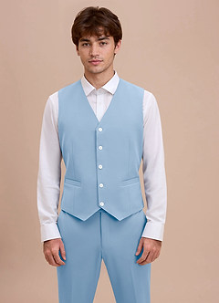 front Ethan Hemelsblauw Verfijnd geweven pakvest