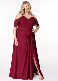 Azazie Dakota Vestidos de damas de honor Vestido Borgoña de Gasa de Línea A con Cuello en V plisado image9