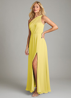 Azazie Phaedra Vestidos de damas de honor Vestido de Canario de Gasa de Corte en A con Hombro unilateral image5