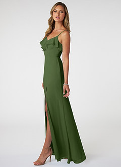 Azazie Natalia Bridesmaid Dresses Olive A-Line Chiffon Dress image3