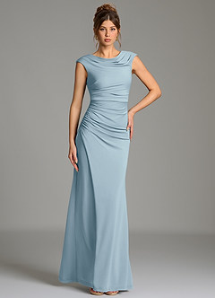 Azazie Chantal Bridesmaid Dresses Dusty Blue Mermaid Pleated Premium Stretch Jersey Dress image5