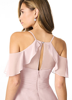 Azazie Dakota Vestidos de damas de honor Vestido de Rosa Rubor de Gasa de Corte en A con Cuello en V plisado image4