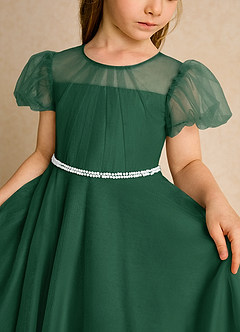 Azazie Duckie Flower Girl Dresses Dark Green Ball-Gown Pleated Tulle Dress image6