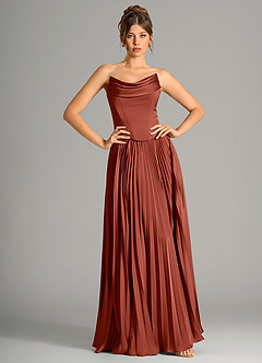 Azazie Saedra Bridesmaid Dresses Terracotta A-Line Corset Stretch Satin Dress image3