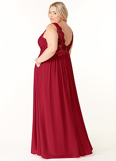 Azazie Elly Brautjungfernkleider A-Linie Rundhalsausschnitt mit Spitze Chiffon Kleid Scharlachrot image9