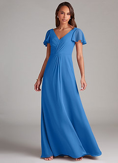 Azazie Soren Bridesmaid Dresses Blue Jay A-Line Ruched Chiffon Dress image3