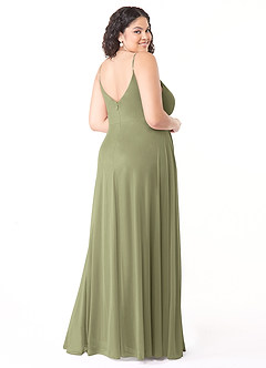 Azazie Evalin Final Sale Agave A-Line V-Neck Pleated Mesh Dress image10