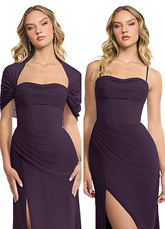 Azazie Zia Vestidos de damas de honor Vestido de Ciruela de Gasa de Corte Recto Convertible con Corte Lateral image8