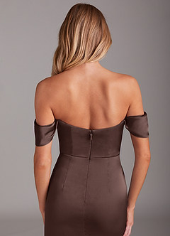 Azazie Saige Brudtärnklänningar Klä av Sjöjungfru i Stretch Satin Av axeln Ganache image7