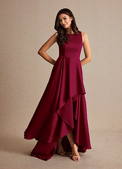 Azazie Niles Mother of the Bride Dresses Burgundy A-Line Trains Stretch Satin Dress image7