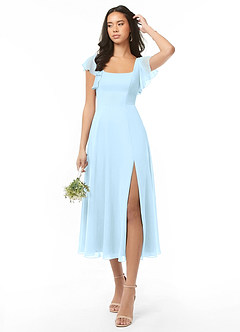 Azazie Bondi Brautjungfernkleider A-Linie Gestreift Chiffon Kleid Himmelblau image1