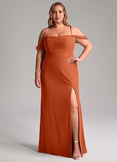 Azazie Saige Jurken voor bruidsmeisjes Converteerbaar Jurk van Chiffon met A-Lijn Off the Shoulder Verbrande Sinaasappel image13
