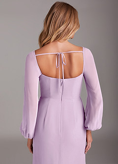 Azazie Charissa Bridesmaid Dresses Frosted Lilac Sheath Long Sleeve Chiffon Dress image2