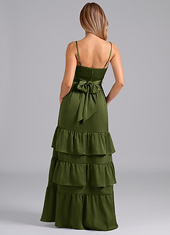 Azazie Nathalia Bridesmaid Dresses Olive A-Line Pleated Stretch Satin Dress image6
