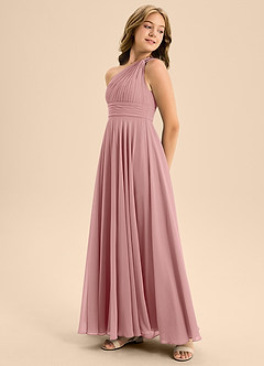Azazie Charlize Junior Dusty Rose A-Line Pleated Chiffon Dress image4