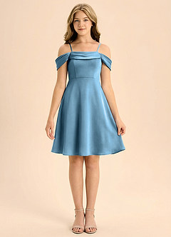 Azazie Anselie Junior Linia A Pofałdowany Satyna elastyczna Mini Młodsza druhna Sukienka image3