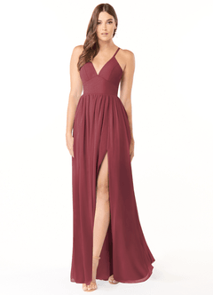 Azazie Aaida Jurken voor bruidsmeisjes Jurk van Chiffon met A-Lijn Korset Merlot image1