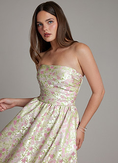 Azazie Jaliya Klänningar att prova hemma Klä av A-Linje i Blommig Jacquard Korsett Rodnande Blomma image5