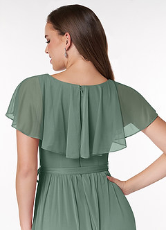 Azazie Jael Bridesmaid Dresses Eucalyptus A-Line V-Neck Mesh Dress image6