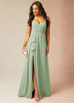 Azazie Kyedae Bridesmaid Dresses Dusty Sage A-Line V-Neck Pleated Chiffon Dress image1