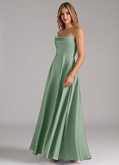 Azazie Elle Bridesmaid Dresses Agave A-Line Pleated Stretch Satin Dress image6