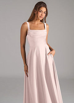 Azazie Shaude Bridesmaid Dresses Blushing Pink A-Line Pleated Stretch Satin Dress image2