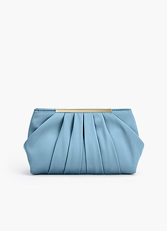 front Matching Color Stretch Satin Pleated Clutch